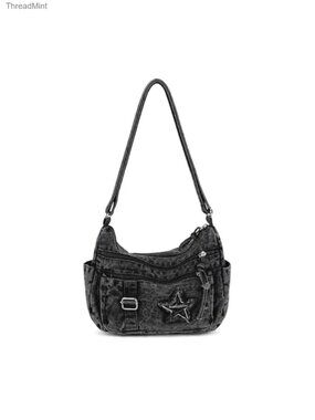 Women's Denim Crossbody Bag with Star Accents